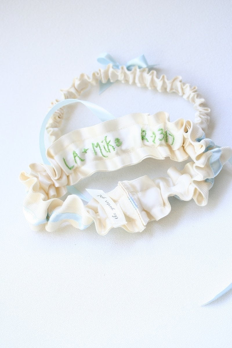 Garter Set: Ivory & Blue with Monogram & Wedding Date