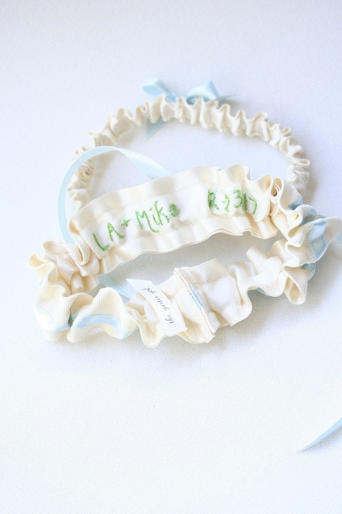 Garter Set: Ivory & Blue with Monogram & Wedding Date