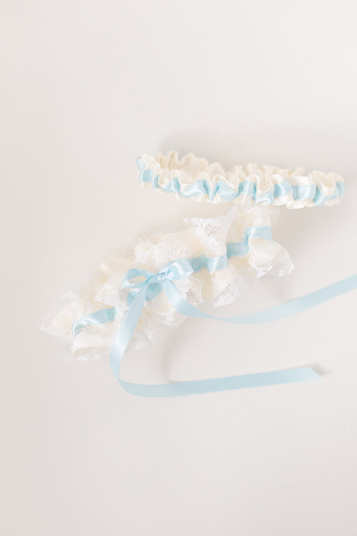 personalized garter with embroidery and vintage lace