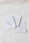 three handkerchief heirlooms from grandmother's wedding dress, one with monogrammed embroidery handmade by wedding expert The Garter Girl