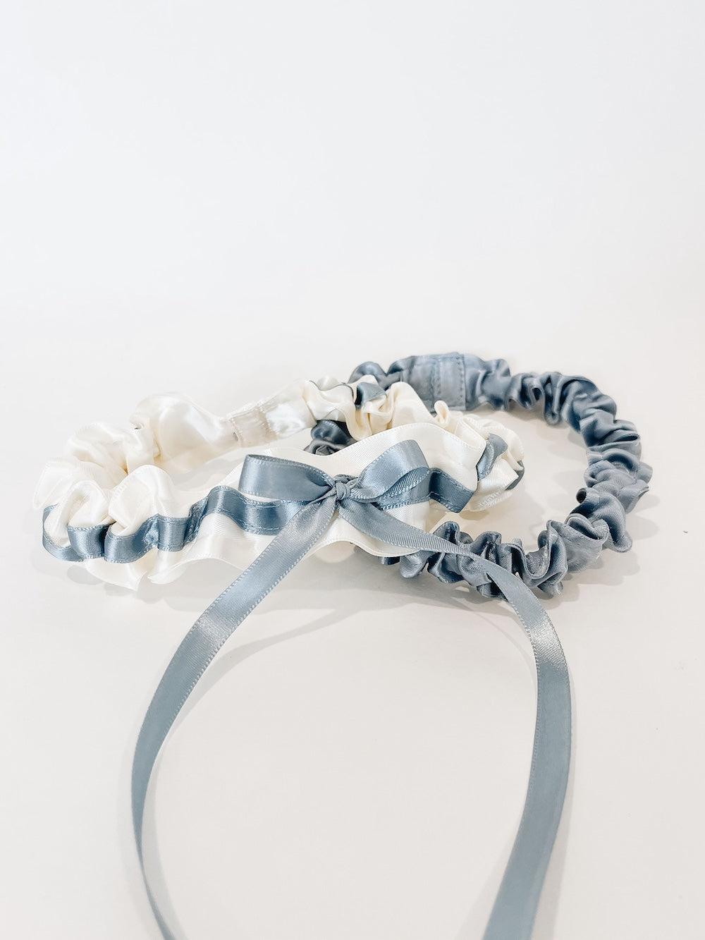 Garter Set: Ivory & Dusty Blue with Personalization