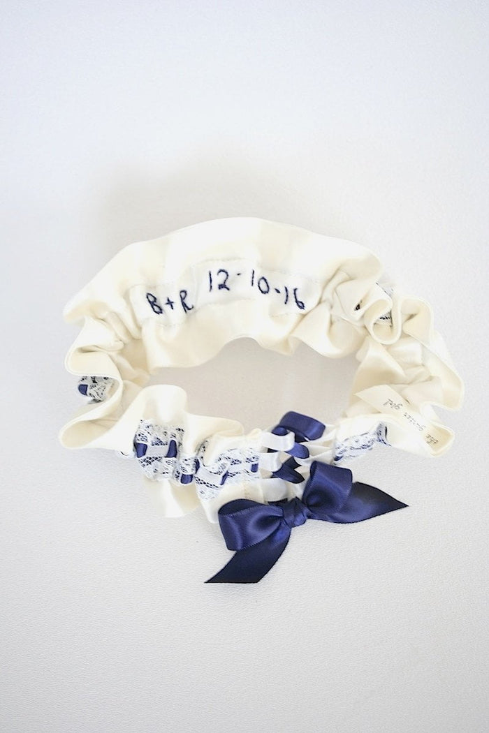 Garter: Navy Blue, Lace Corset With Embroidery