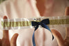 Real Wedding Garter: Amy’s Navy & Sage Polka Dots