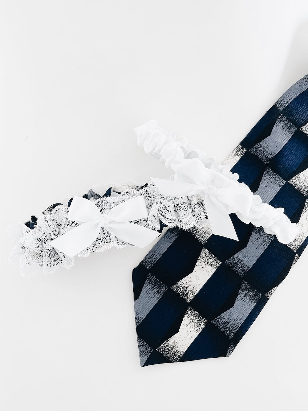 Garter: Made From Neck Tie With White Lace