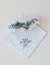 personalized wedding garter set handkerchief handmade embroidered something blue by expert bridal accessory designer, The Garter Girl