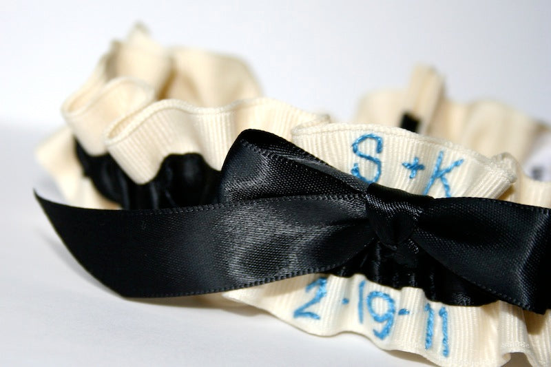 Custom Garter Spotlight:  Ivory, Black & Blue