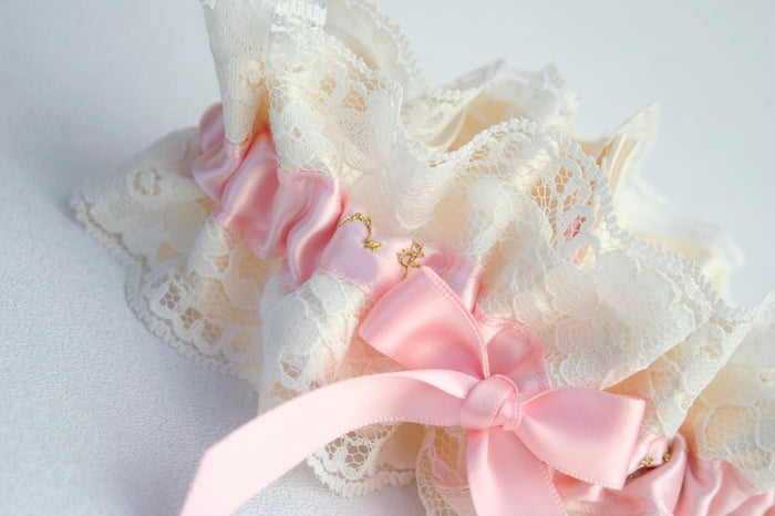 Pretty Lace, Pink and Gold Custom Wedding Garter