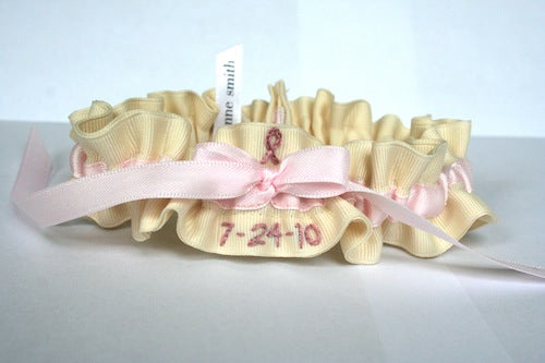 Pink and Ivory Embroidered Garter
