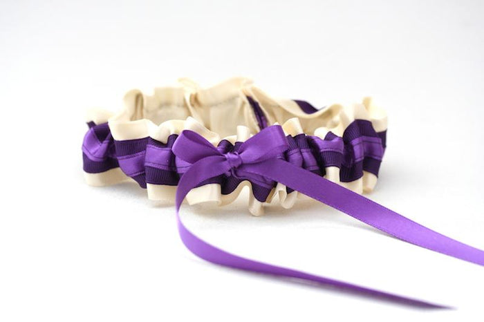 Custom Wedding Garter: Ivory and Purple