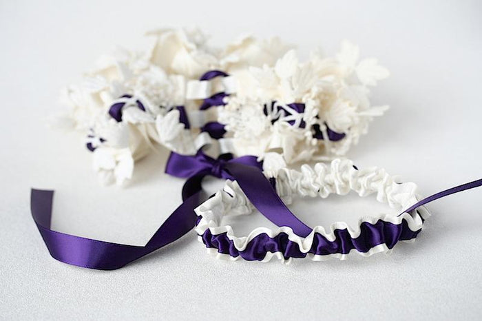 Garter Set: Heirloom Lace & Purple Corset Tie