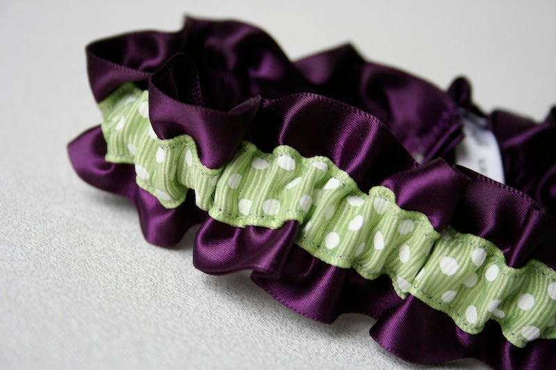 Purple and Green Polka Dot Bridal Garter Set