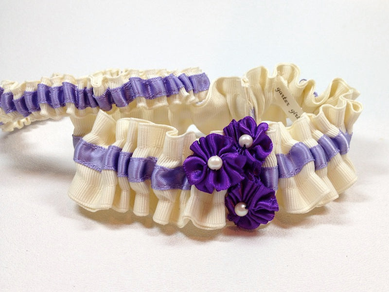 Ivory Pearl and Purple Garter Set