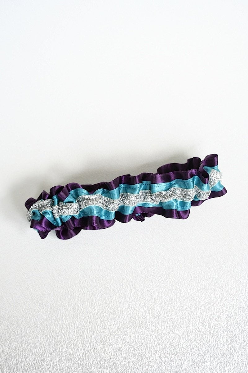 Garter: Teal, Purple & Silver Glitter