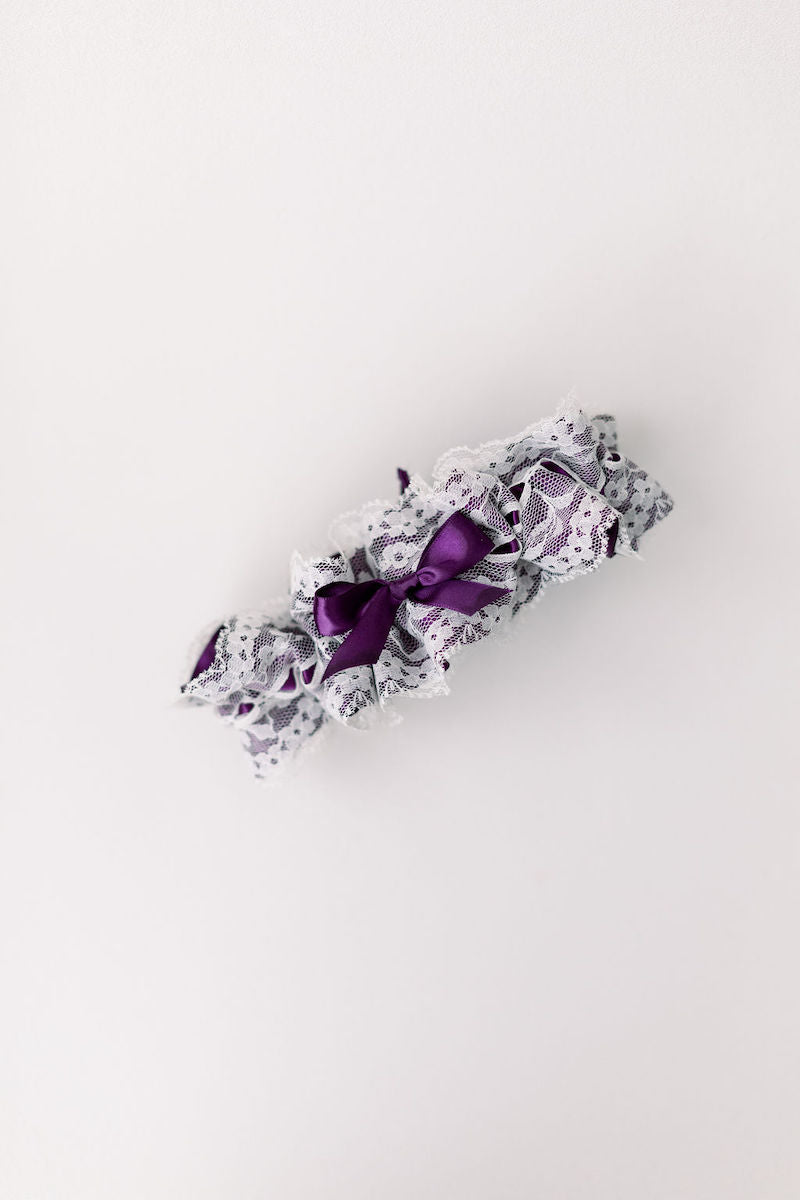 purple wedding garter with ivory lace from The Garter Girl