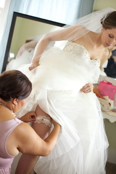Real Wedding Garter: Ivory Lace With Pearls and Sparkle