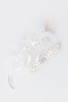 wedding garter set with ivory satin, eyelash lace, and sparkle - a handmade wedding heirloom by The Garter Girl
