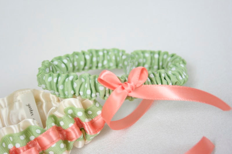 Sage and Coral Custom Wedding Garter