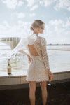 Beaded Long Sleeve Mini Dress For Wedding Reception
