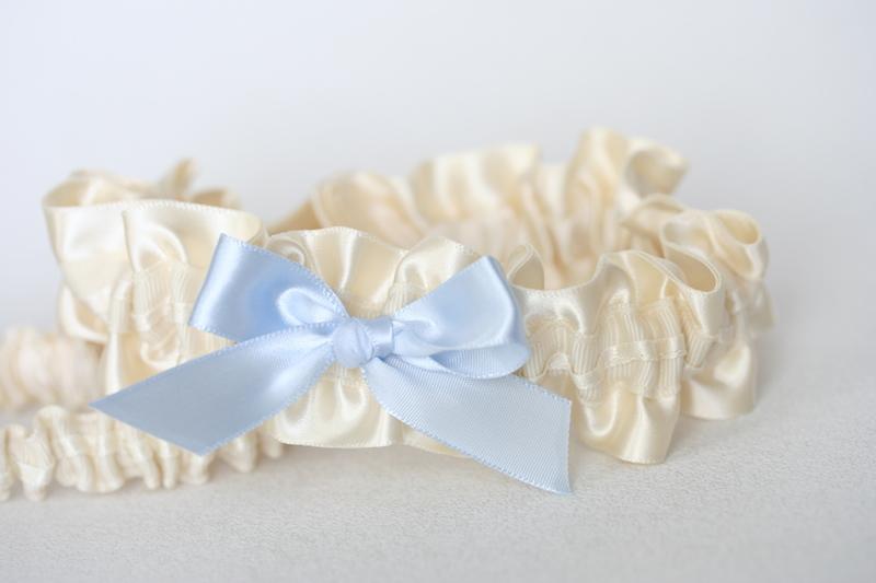 Simple Ivory and Something Blue Garter Set