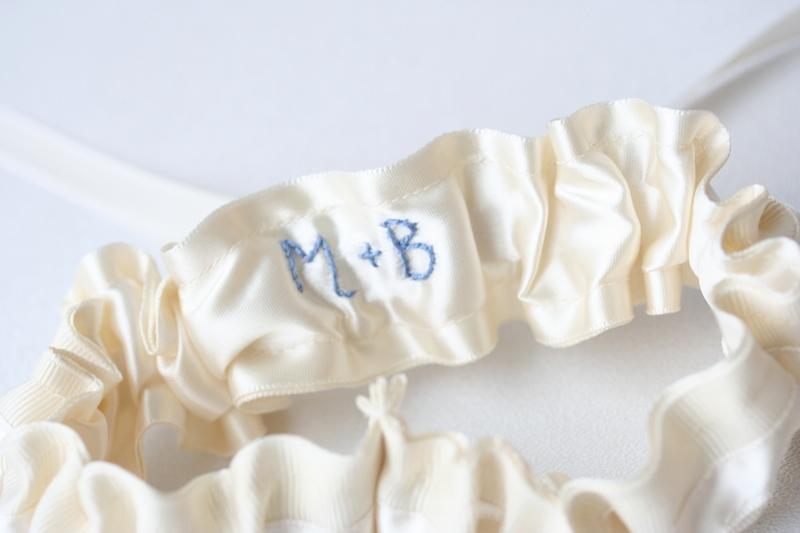 Ivory and Blue Embroidered Garter