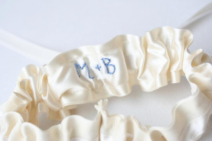 Ivory and Blue Embroidered Garter