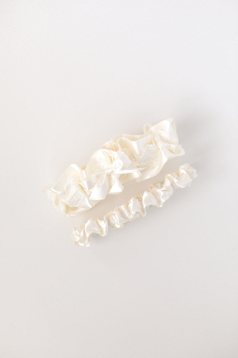 Garter Set: Simple Ivory Satin & Lace