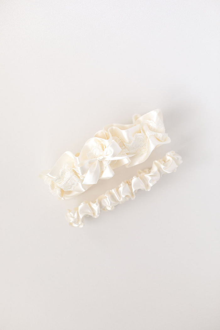 Garter Set: Simple Ivory Satin & Lace