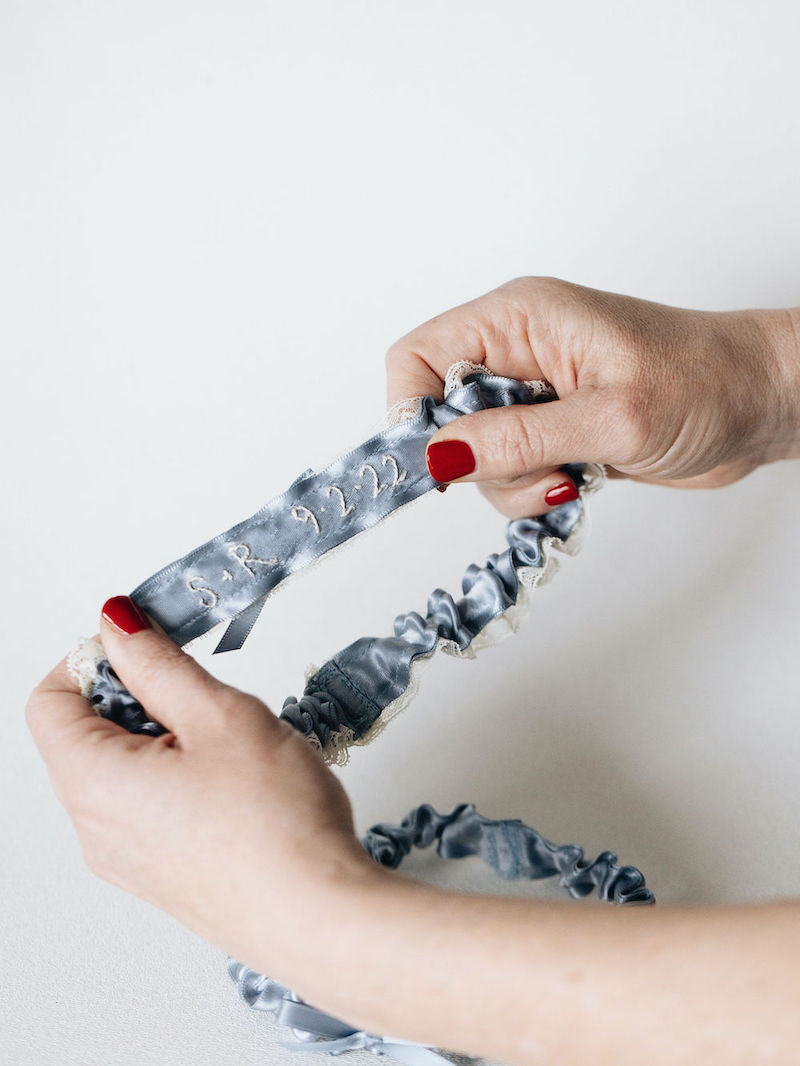 Simple Something Blue Bridal Garter Set Personalized With Embroidery By The Garter Girl
