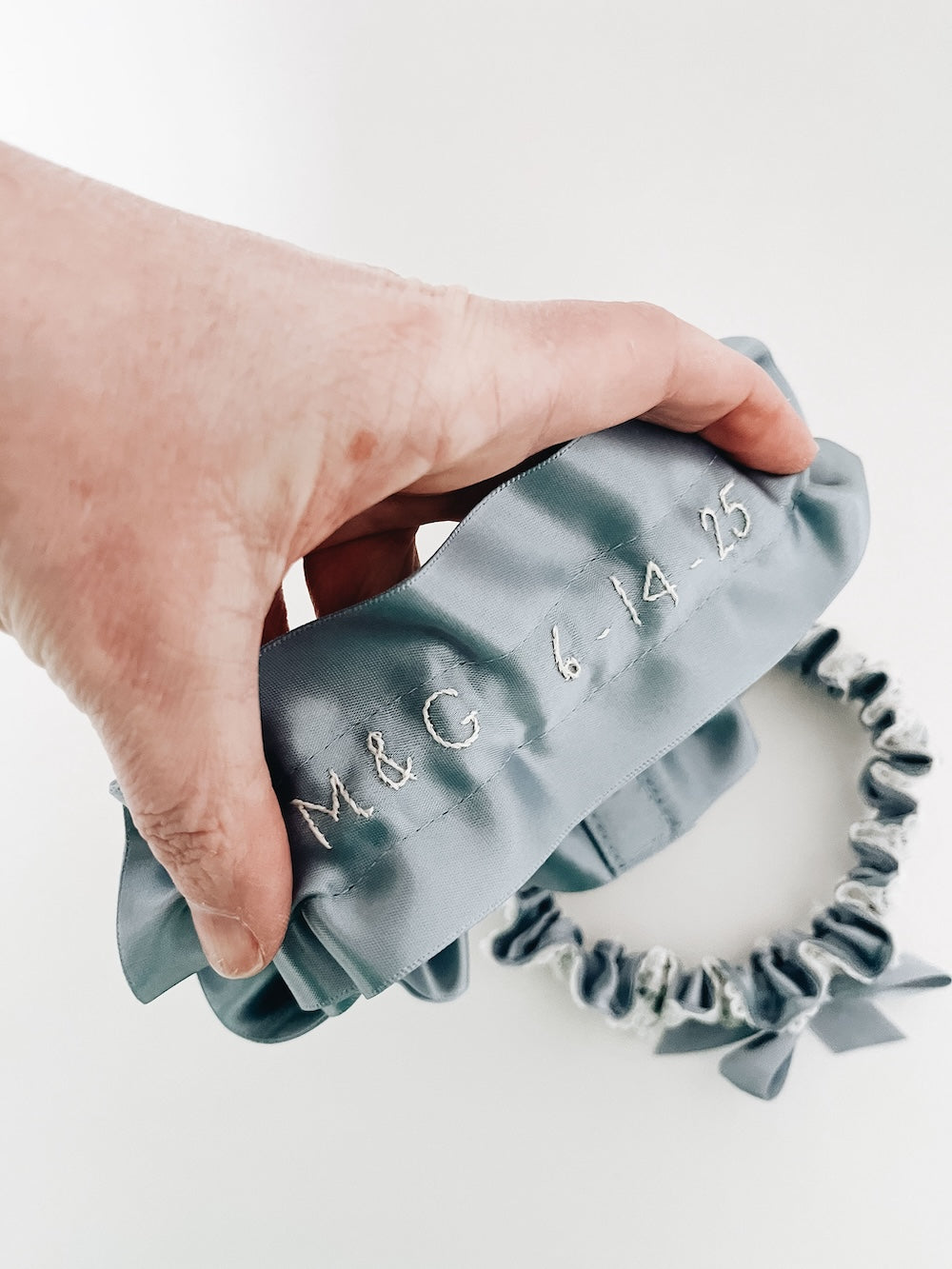 Garter Set: Dusty Blue with Embroidery Personalization