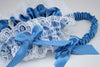 Blue and Lace Embroidered Garter Set