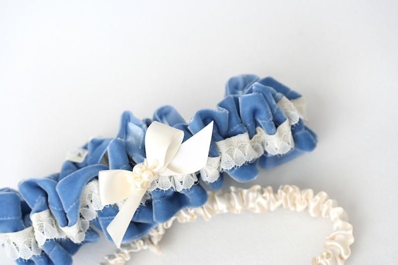 Custom Wedding Garter Spotlight: Blue Velvet & Pearls