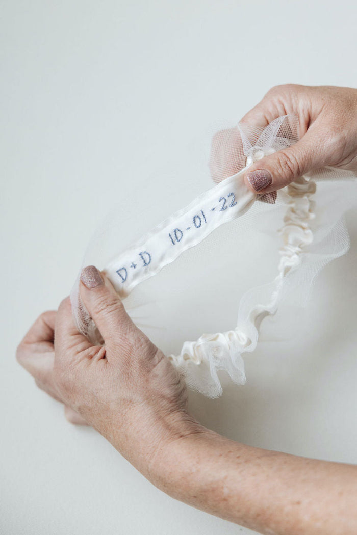 Sparkle Broach and Tulle Bridal Garter Personalized With Embroidery by The Garter Girl