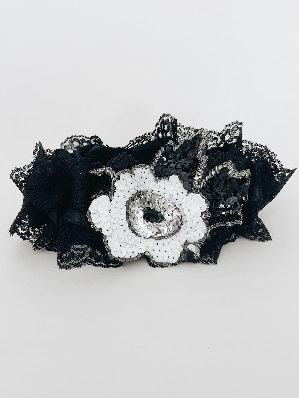 Garter: Black Lace & Sparkle Sequin from Grandmother's Dress