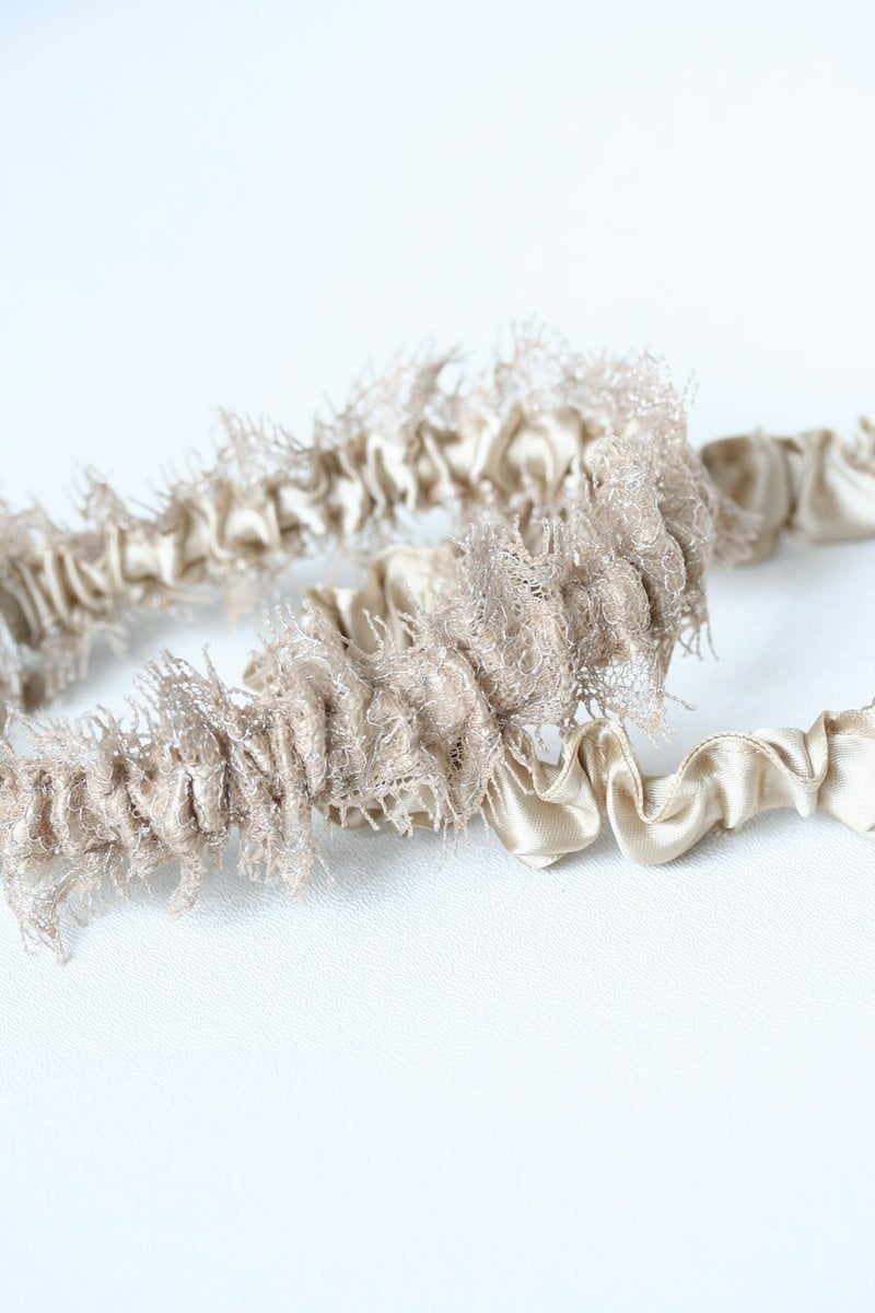 Garter Set: Sparkle Eyelash Lace and Champagne Satin