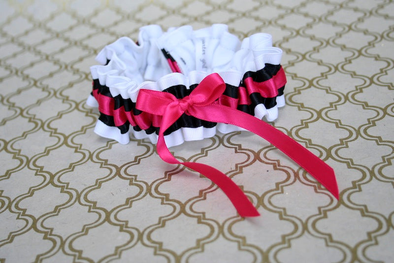 Custom Wedding Garter: White, Black & Hot Pink