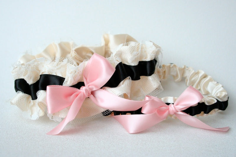 Chic Ivory, Pink & Black Garter on Sale