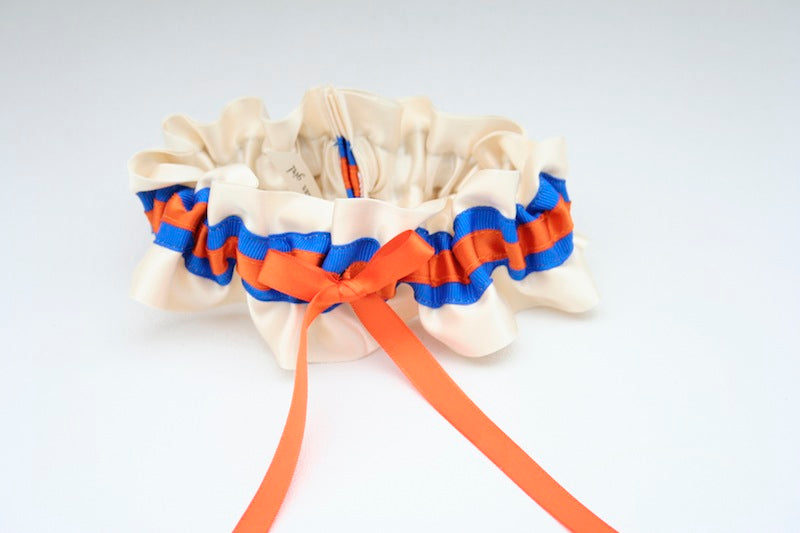 Blue and Orange Wedding Garter Set
