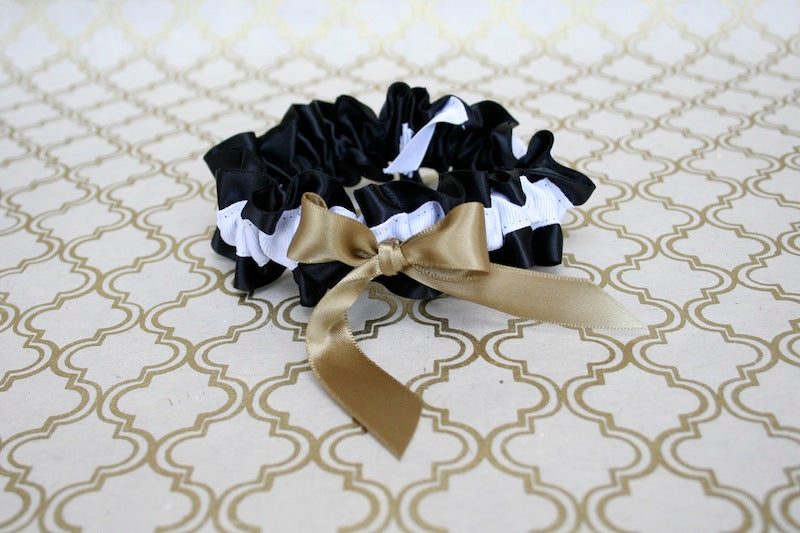 Custom Wedding Garter: Black, White and Gold