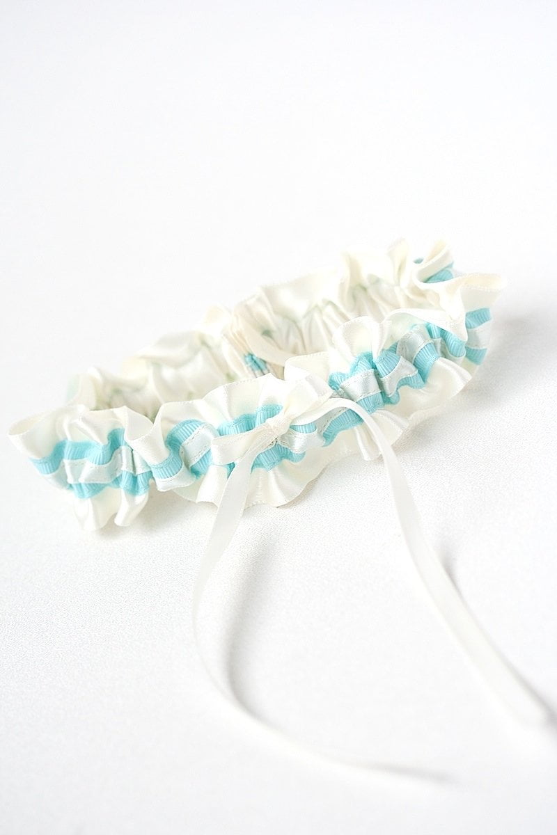 Garter: Ivory and Aqua Blue