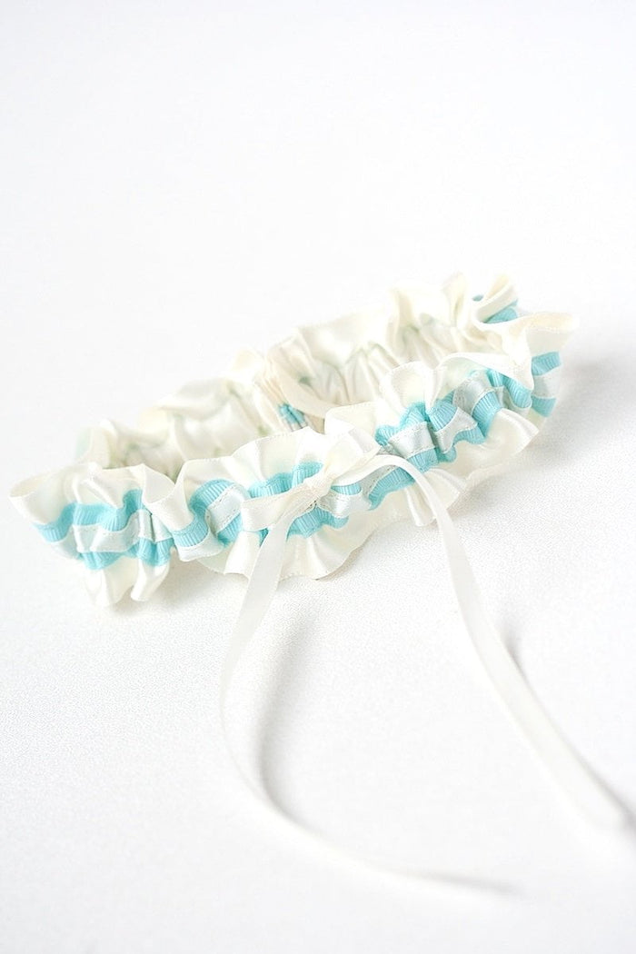 Garter: Ivory and Aqua Blue