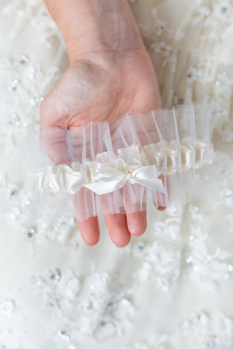 ivory satin and tulle garter gift for bride