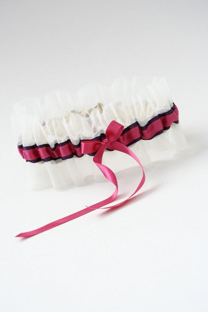 Ivory Tulle, Gray, Purple and Berry Garter