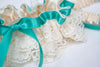Custom Wedding Garter: Ivory Lace and Dark Turquoise