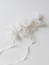 unique wedding garter heirloom with ivory eyelash lace and a long-tailed satin bow handmade by The Garter Girl