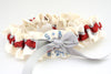 Ivory, Gray and Red Embroidered Garter