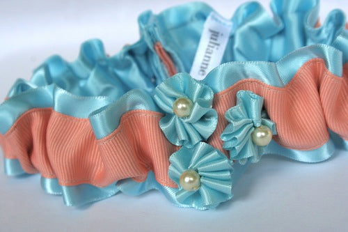 Custom Garter Spotlight: Something Blue, Peach & Pearls