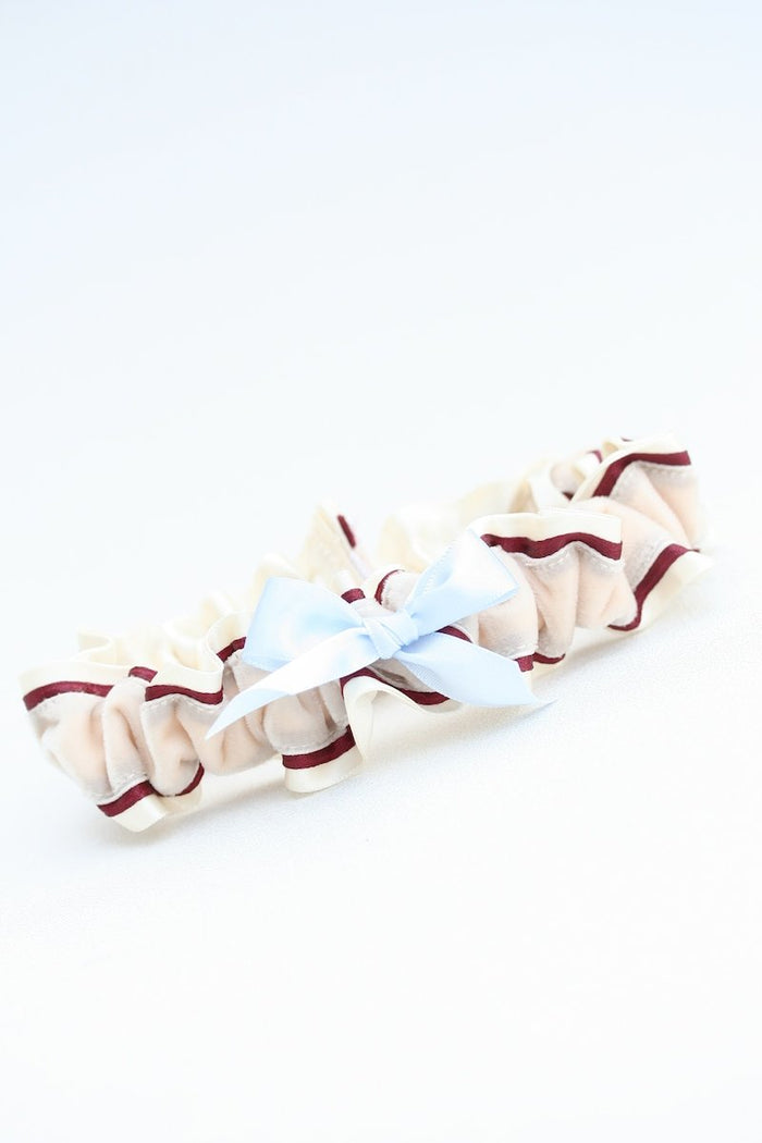 Deep Red, Velvet and Light Blue Garter