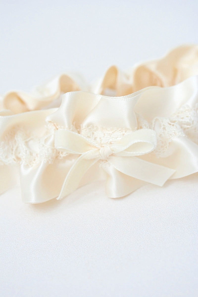 ivory velvet and lace wedding garter