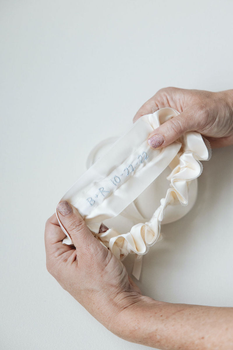 Velvet Stripe Bridal Garter Personalized With Embroidery Handmade by The Garter Girl