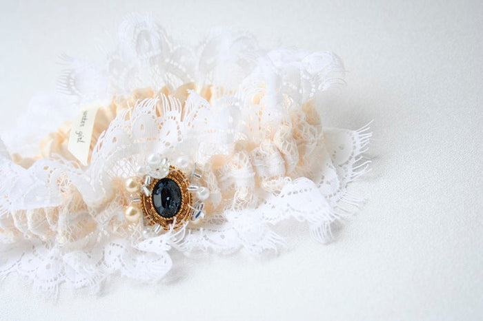 Lace Garter with Vintage Earring